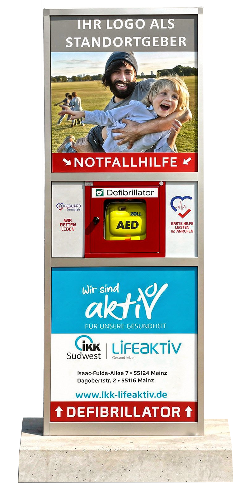 Ein Lifeguard Terminal für Notfallmaßnahmen durch Defibrillator (AED).